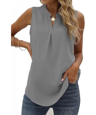 Women's Summer Casual Sleeveless V Neck Lace Trim Tank Tops Loose Blouse Tees Z Type Grey $8.80 Tanks