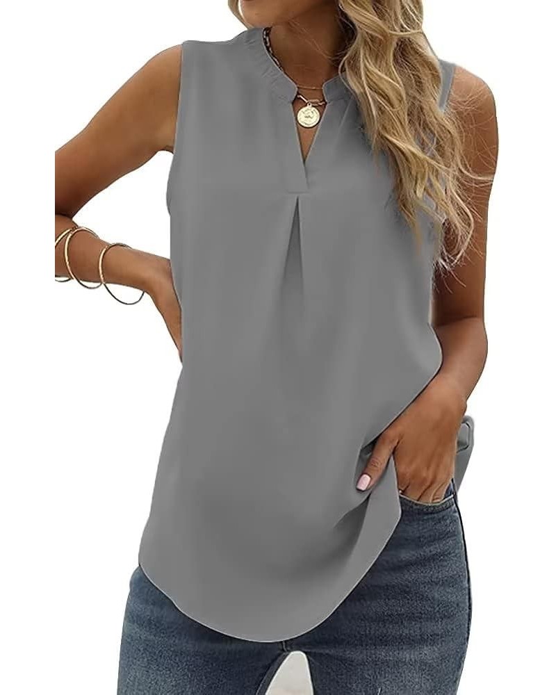 Women's Summer Casual Sleeveless V Neck Lace Trim Tank Tops Loose Blouse Tees Z Type Grey $8.80 Tanks