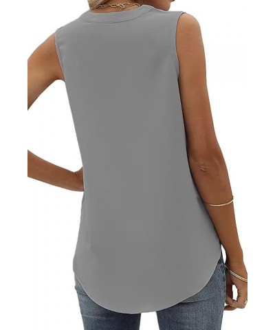 Women's Summer Casual Sleeveless V Neck Lace Trim Tank Tops Loose Blouse Tees Z Type Grey $8.80 Tanks