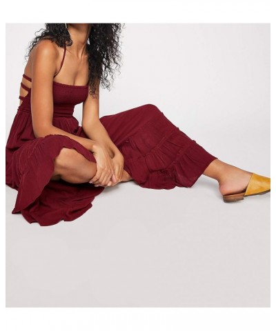 Womens Summer Cotton Sexy Backless Long Dresses Wine Red $17.43 Dresses