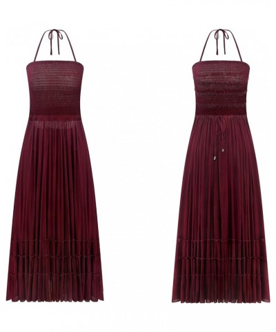 Womens Summer Cotton Sexy Backless Long Dresses Wine Red $17.43 Dresses