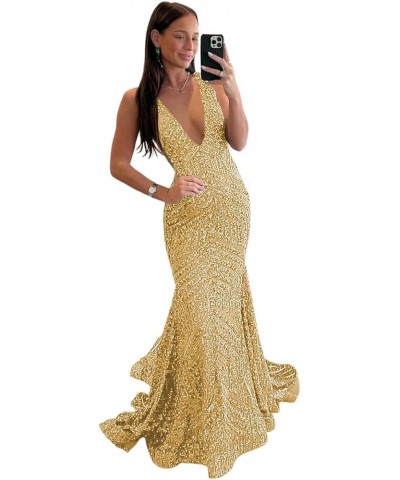 One Shoulder Sequin Prom Dresses Long Mermaid Formal Evening Gowns CR091 B-gold $45.09 Dresses