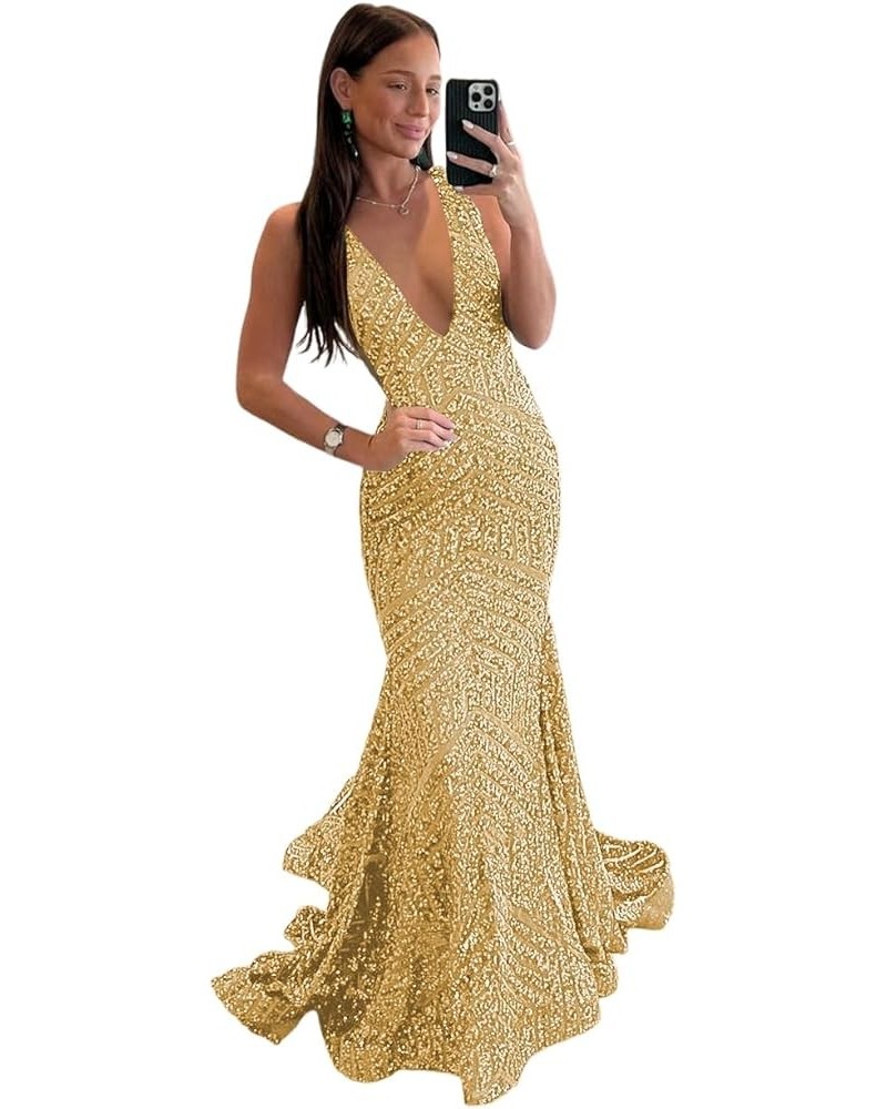 One Shoulder Sequin Prom Dresses Long Mermaid Formal Evening Gowns CR091 B-gold $45.09 Dresses