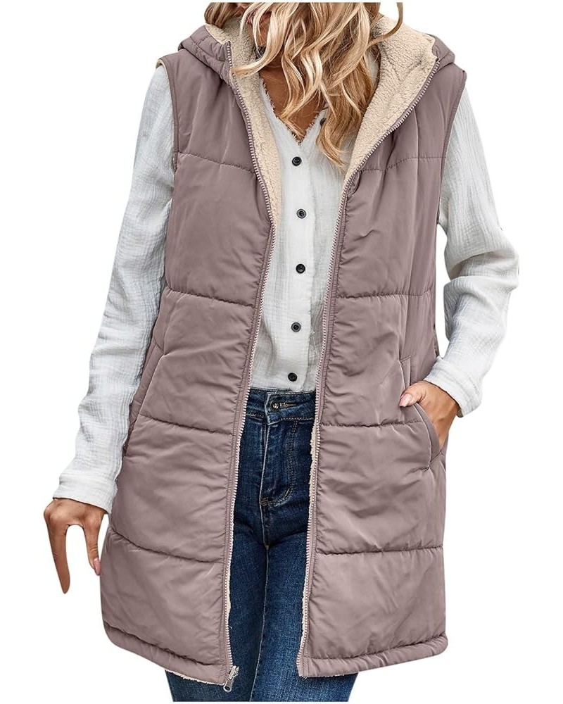 Long Puffer Vest Women Reversible Sherpa Lined Vest Fuzzy Teddy Jacket Plus Size Sleeveless Puffer Fleece Coats Purple $11.64...