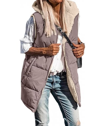 Long Puffer Vest Women Reversible Sherpa Lined Vest Fuzzy Teddy Jacket Plus Size Sleeveless Puffer Fleece Coats Purple $11.64...