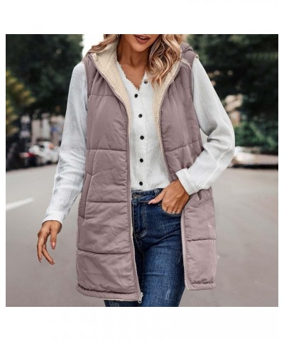 Long Puffer Vest Women Reversible Sherpa Lined Vest Fuzzy Teddy Jacket Plus Size Sleeveless Puffer Fleece Coats Purple $11.64...