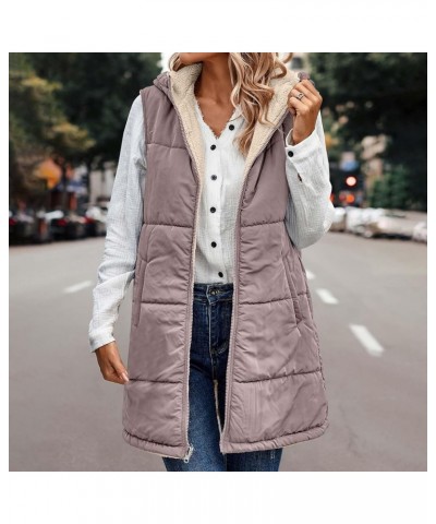 Long Puffer Vest Women Reversible Sherpa Lined Vest Fuzzy Teddy Jacket Plus Size Sleeveless Puffer Fleece Coats Purple $11.64...