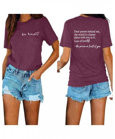 Be Kind Womens T Shirts Cute Graphic Blessed Shirt Short Sleeve Tees Funny Inspirational T-Shirt Teacher Tops A-wine Red $10....