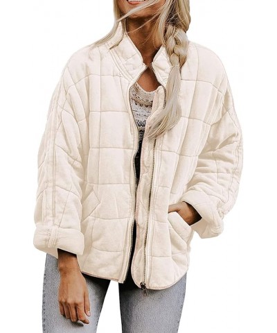 Womens Fall Fashion 2022 Ladies Quilted Coats Womens Jacket Winter Dolman Long Sleeve Full-Zip Warm Diamond Jacket Beige $31....