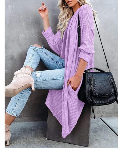 Women's 2024 Fall Waffle Knit Batwing Long Sleeve Cardigan Loose Open Front Sweater Coat Purple $24.63 Sweaters