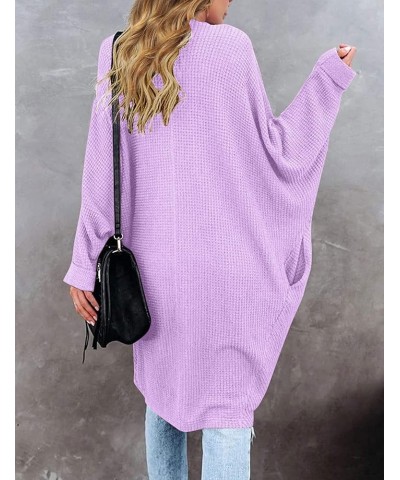 Women's 2024 Fall Waffle Knit Batwing Long Sleeve Cardigan Loose Open Front Sweater Coat Purple $24.63 Sweaters