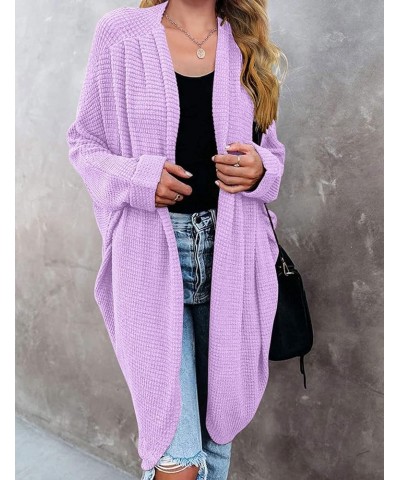 Women's 2024 Fall Waffle Knit Batwing Long Sleeve Cardigan Loose Open Front Sweater Coat Purple $24.63 Sweaters