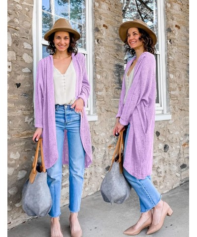 Women's 2024 Fall Waffle Knit Batwing Long Sleeve Cardigan Loose Open Front Sweater Coat Purple $24.63 Sweaters