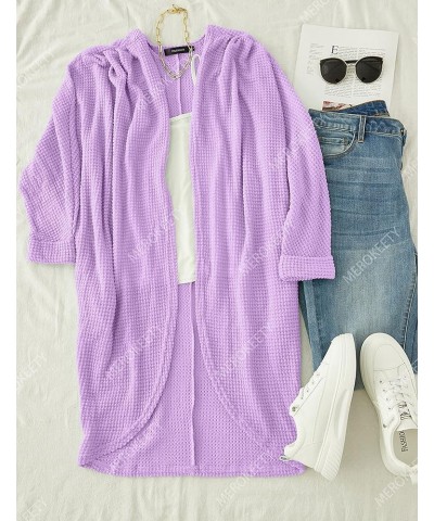 Women's 2024 Fall Waffle Knit Batwing Long Sleeve Cardigan Loose Open Front Sweater Coat Purple $24.63 Sweaters