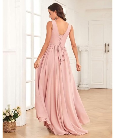 V Neck Chiffon Bridesmaid Dresses for Wedding Long Formal Evening Gown with Ruffle Slit Burnt Orange $28.41 Dresses