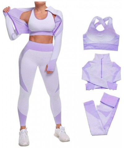 3pcs Seamless Outfit Workout Sets Gym for Women, Fitness Sports School Running Clothes Yoga Sportswear Purple $22.94 Activewear