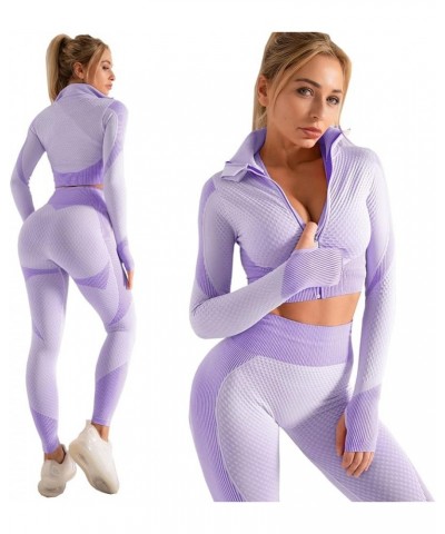 3pcs Seamless Outfit Workout Sets Gym for Women, Fitness Sports School Running Clothes Yoga Sportswear Purple $22.94 Activewear