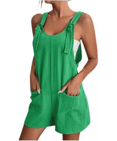 Womens Fashion Casual 2023 Summer Suspender Jumpsuits Shorts Solid Color Overalls with Pockets B-green $8.31 Overalls