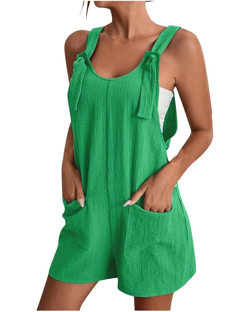 Womens Fashion Casual 2023 Summer Suspender Jumpsuits Shorts Solid Color Overalls with Pockets B-green $8.31 Overalls