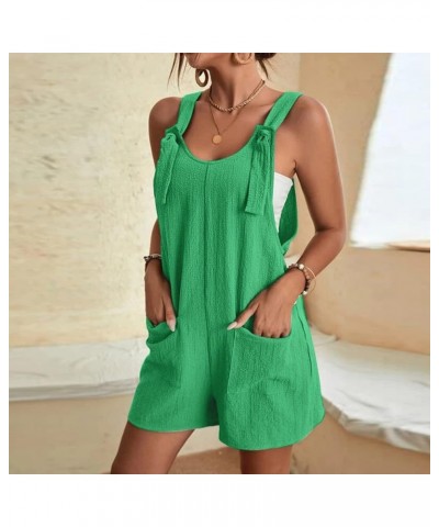 Womens Fashion Casual 2023 Summer Suspender Jumpsuits Shorts Solid Color Overalls with Pockets B-green $8.31 Overalls