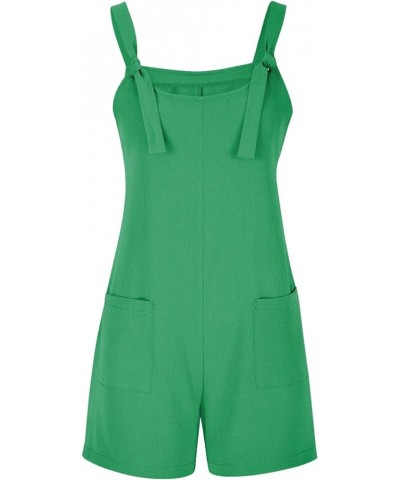 Womens Fashion Casual 2023 Summer Suspender Jumpsuits Shorts Solid Color Overalls with Pockets B-green $8.31 Overalls