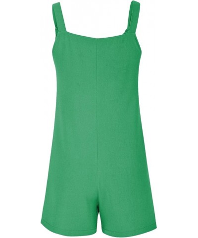 Womens Fashion Casual 2023 Summer Suspender Jumpsuits Shorts Solid Color Overalls with Pockets B-green $8.31 Overalls