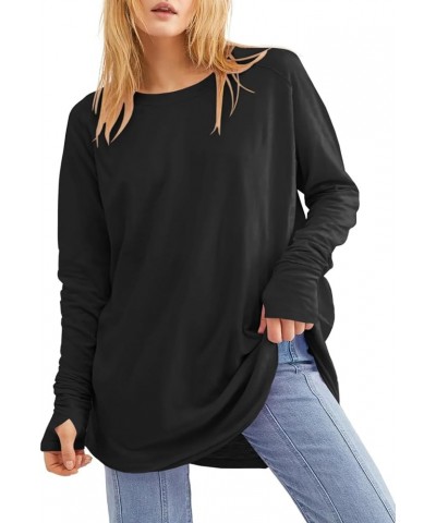 Women's Plus Size Long Sleeve Tunic Top Crew Neck Summer Oversized Fit Basic T Shirts Blouse Black $19.19 Tops