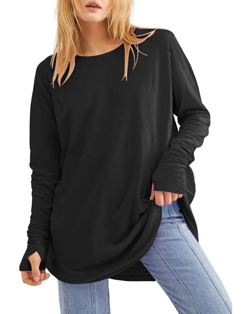 Women's Plus Size Long Sleeve Tunic Top Crew Neck Summer Oversized Fit Basic T Shirts Blouse Black $19.19 Tops