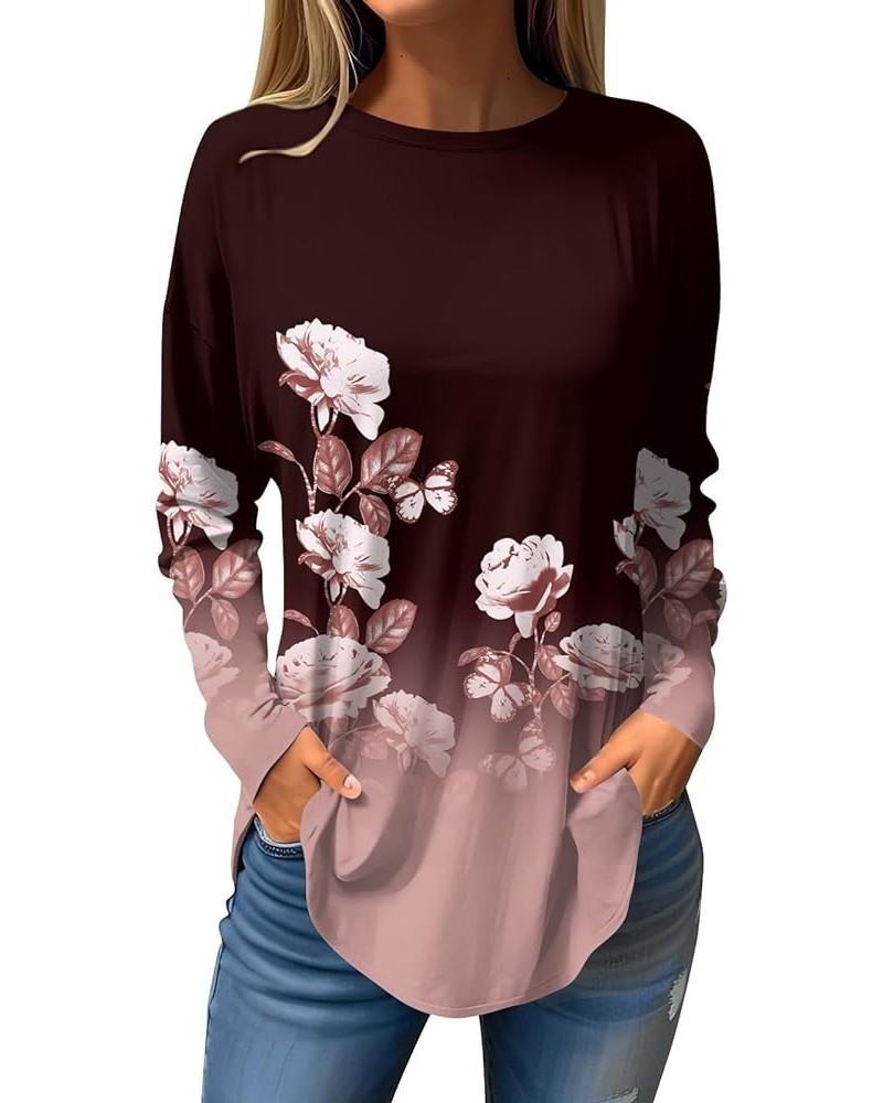 Womens Long Sleeve T Shirts Fall Tunics Tops Blouses Dressy Casual Round Neck Active Long Sleeve Tops Winter Outfits F267-win...