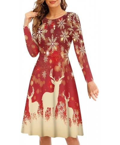 Mushroom Dresses for Women Midi Dresses with Long Sleeve Mushrooms Casual Dresses Xmas Snowflake Reindeer $19.94 Others