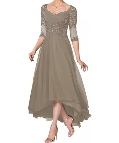 1/2 Sleeve Mother of The Bride Dresses for Wedding Tea Length Lace Appliques Formal Dresses for Women Taupe $43.99 Dresses