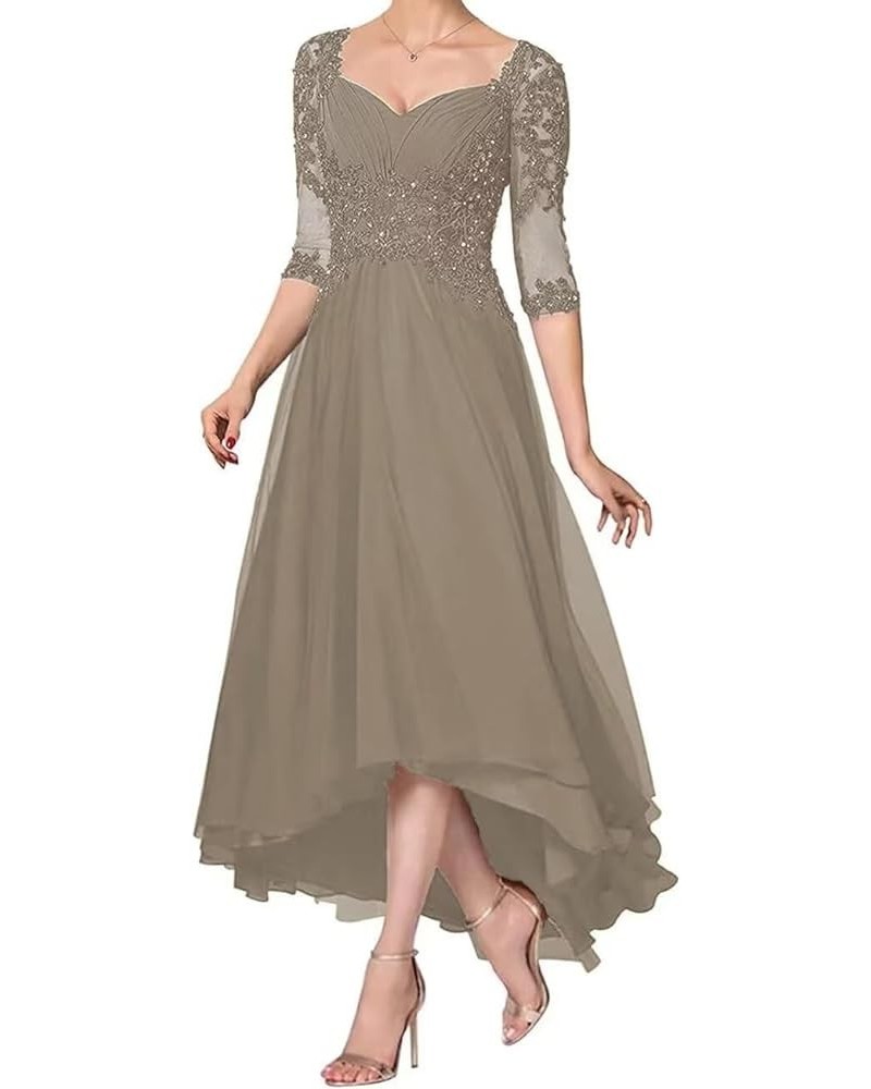 1/2 Sleeve Mother of The Bride Dresses for Wedding Tea Length Lace Appliques Formal Dresses for Women Taupe $43.99 Dresses