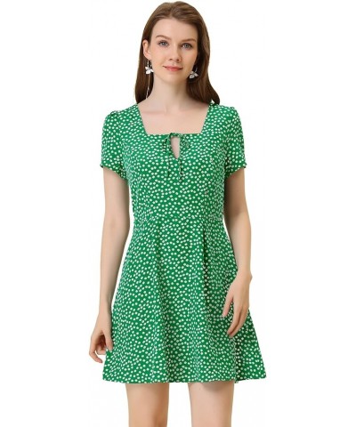 Women's Printed Casual Square Neck Short Sleeve Fit and Flare Dress Green-floral $19.00 Dresses