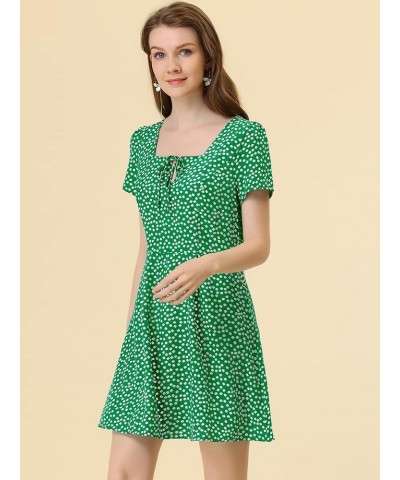 Women's Printed Casual Square Neck Short Sleeve Fit and Flare Dress Green-floral $19.00 Dresses