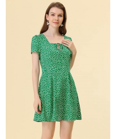 Women's Printed Casual Square Neck Short Sleeve Fit and Flare Dress Green-floral $19.00 Dresses