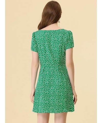 Women's Printed Casual Square Neck Short Sleeve Fit and Flare Dress Green-floral $19.00 Dresses