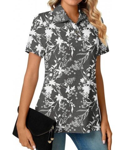 Women's Summer Polo Shirts Dressy Button Up Collared Tunic Short Sleeve Work Tops V Neck Loose Blouses Polo-black Campanula $...