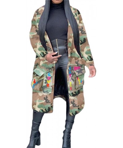 Sexy Camouflage Jacket for Women Army Fatigue Long Cargo Jackets Trench Coat Plus Size Colorful $22.35 Coats