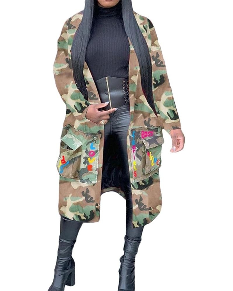 Sexy Camouflage Jacket for Women Army Fatigue Long Cargo Jackets Trench Coat Plus Size Colorful $22.35 Coats