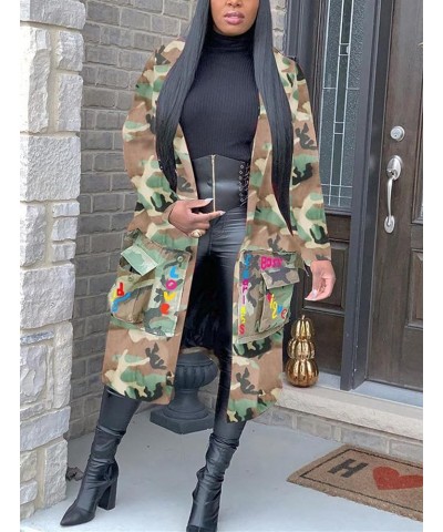 Sexy Camouflage Jacket for Women Army Fatigue Long Cargo Jackets Trench Coat Plus Size Colorful $22.35 Coats