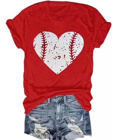 Baseball Grandma Shirt Women Baseball Grandma Letter Print Baseball Love Graphic Tees Casual Sports Tops Red1 $9.24 T-Shirts