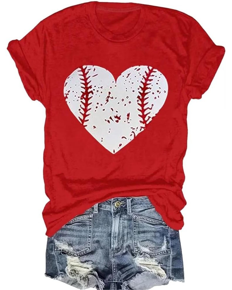 Baseball Grandma Shirt Women Baseball Grandma Letter Print Baseball Love Graphic Tees Casual Sports Tops Red1 $9.24 T-Shirts