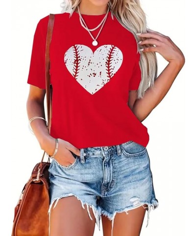 Baseball Grandma Shirt Women Baseball Grandma Letter Print Baseball Love Graphic Tees Casual Sports Tops Red1 $9.24 T-Shirts