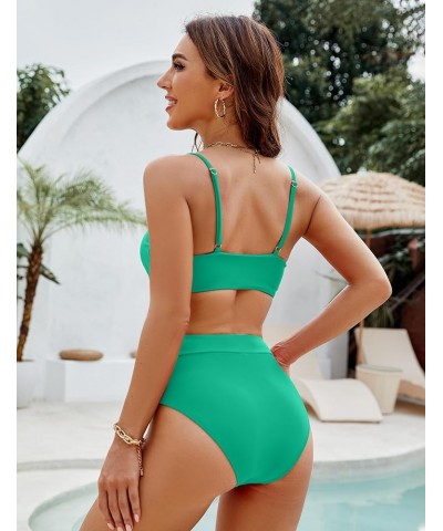 Women's High Waisted Bikini Sets Two Piece Swimsuit Front Tie Knot Bathing Suit Solid Aqua $19.24 Swimsuits