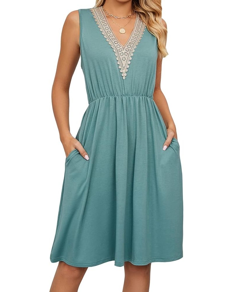 Womens Sleeveless Dress Wrap V Neck Summer Casual Swing Sundress Beach Short Dresses with Pocket Green $18.80 Dresses