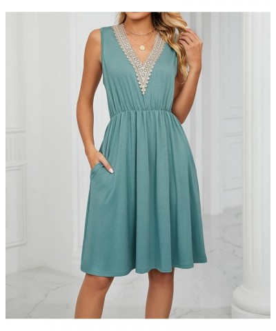 Womens Sleeveless Dress Wrap V Neck Summer Casual Swing Sundress Beach Short Dresses with Pocket Green $18.80 Dresses