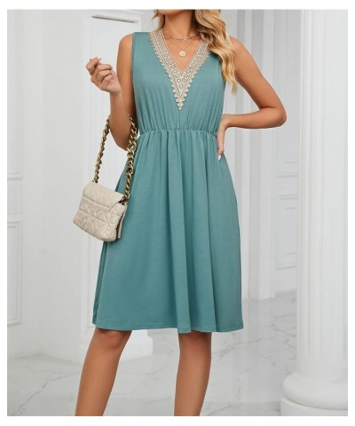 Womens Sleeveless Dress Wrap V Neck Summer Casual Swing Sundress Beach Short Dresses with Pocket Green $18.80 Dresses