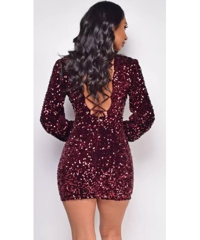 Long Sleeve Sequin Homecoming Dresses Tight Sparkly Mermaid Short Prom Dress V Neck HOCO Mini Dress for Women Grape $29.40 Dr...