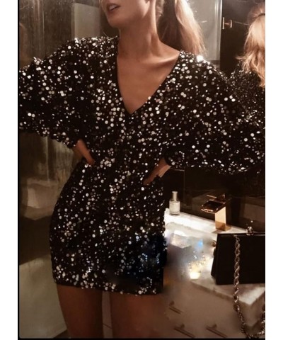 Long Sleeve Sequin Homecoming Dresses Tight Sparkly Mermaid Short Prom Dress V Neck HOCO Mini Dress for Women Grape $29.40 Dr...