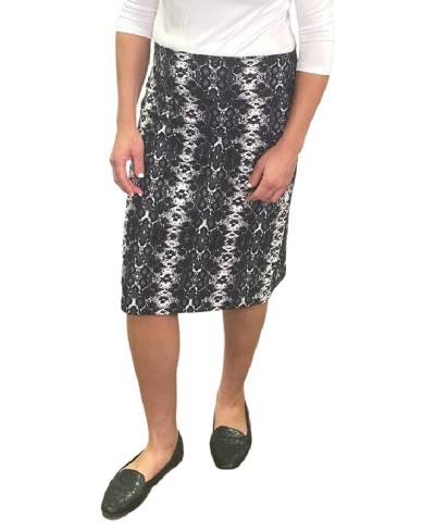 Modest Knee Length Pencil Skirt for Women in Lightweight Cotton Spandex Black Snake Print $14.10 Skirts